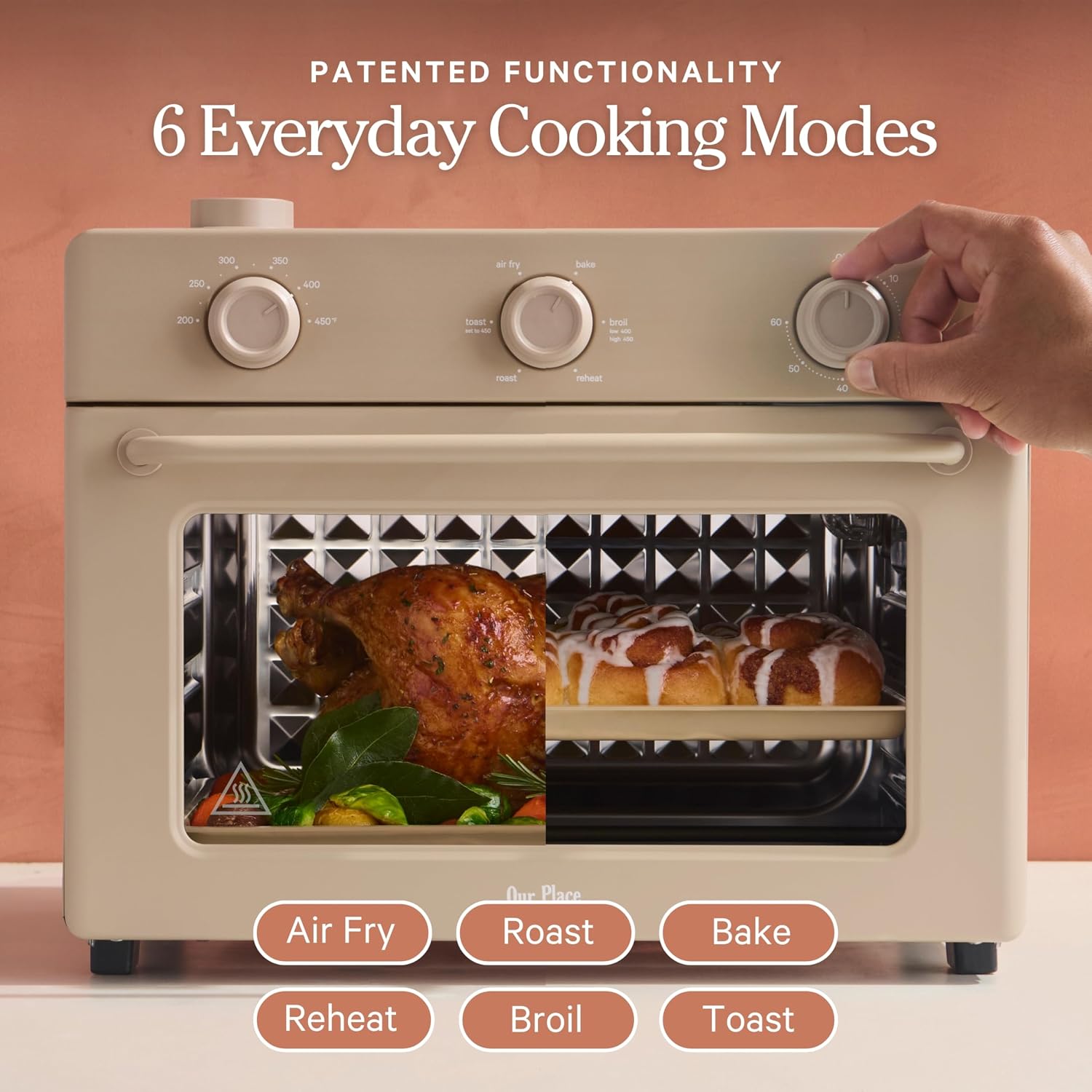 Our Place Large Wonder Oven | 6-in-1 Stainless Steel Air Fryer Toaster Oven Combo with Basket, Rack, Pan & Tray | 3-Rack, 32 QT, Large Capacity - Toast, Roast, Bake, Reheat, Broil & Steam | Blue Salt