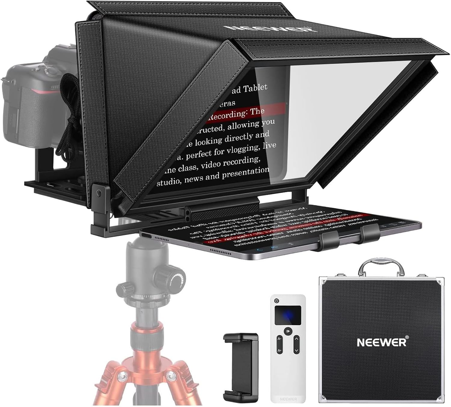 NEEWER X12 14 inch Aluminum Alloy Teleprompter for iPad Tablet Smartphone DSLR Cameras with Remote Control, Carry Case, APP Compatible with iOS/Android for Online Teaching/Vlogger/Live Streaming