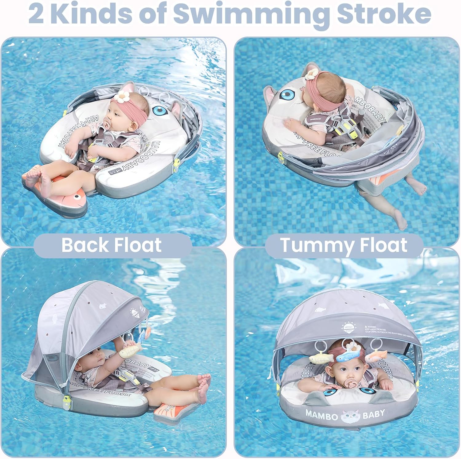 Mambobaby Float Deluxe Baby Pool Float: Safe & Comfortable Swim Trainer for Infants & Toddlers, Non-Inflatable Design, UV Protection Canopy, Fun Water Experience for Ages 3-24 Months