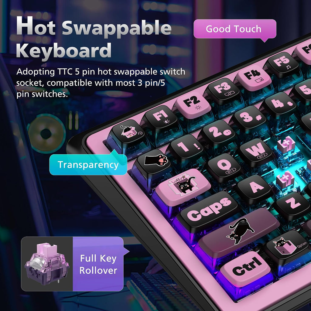 H98 Wireless Mechanical Keyboard,96-Key Hot-Swappable Wired Gaming Keyboard,Tri-Mode Bluetooth 5.0 2.4G USB-C,1.14' Color Screen,Double Knob,6000mAh,RGB,PBT Keycaps for PC Mac iPad-Black