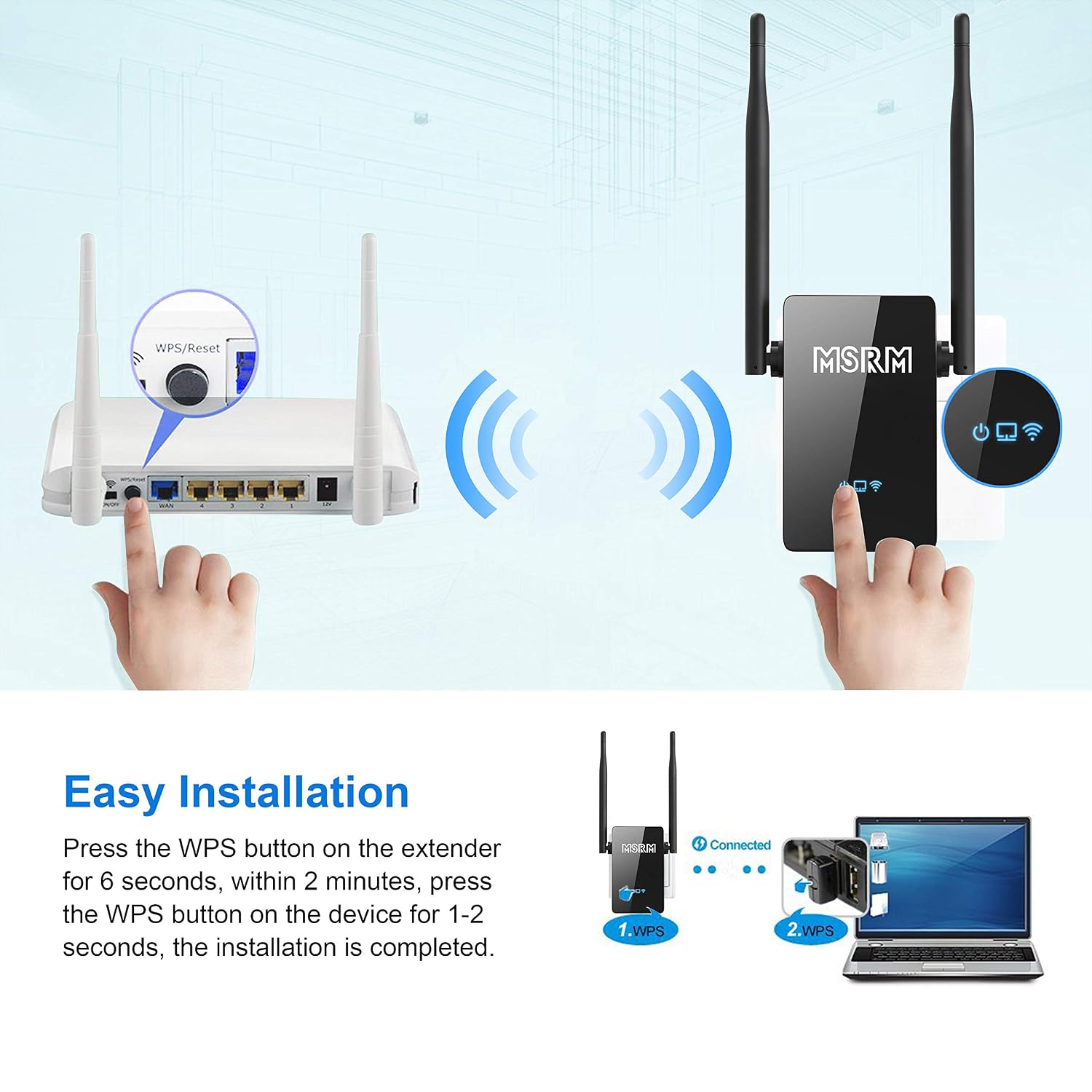 MSRM US302 Wi-Fi Extender with 360 Degree 300Mbps Full WiFi Covering with High Gain Dual External Antennas High Gain Conventivity