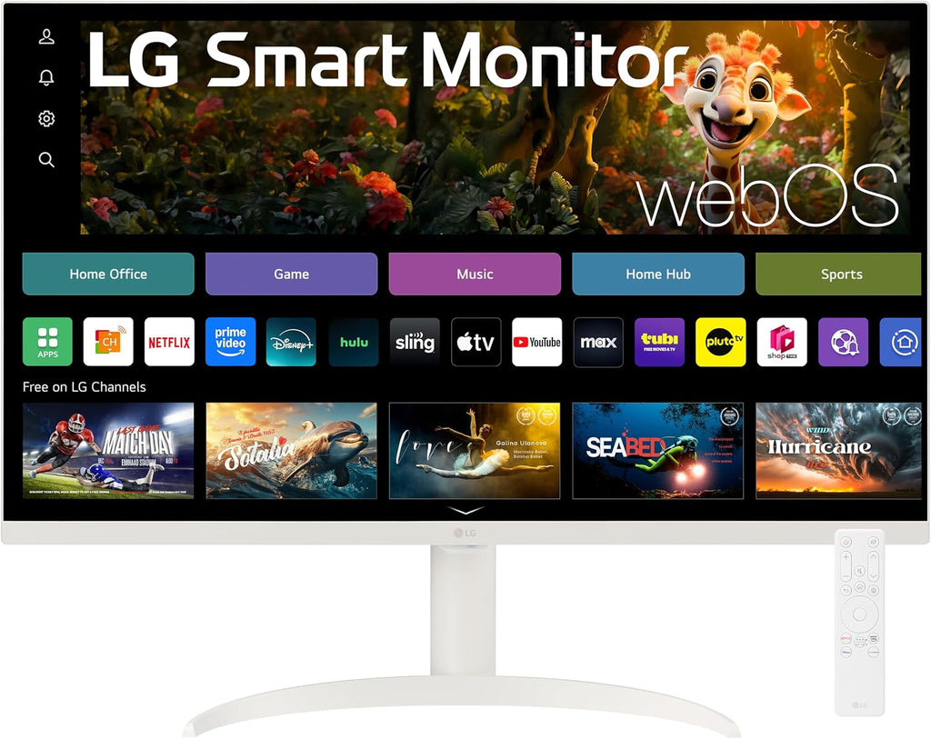 LG 32SR75U-W 32-inch Smart Monitor with Steaming TV, 4K UHD (3840 x 2160), HDR10, USB Type-C 65W PD, webOS, Screen Share, Bluetooth, Built-in Speaker, HDMI, USB, Remove Control, White