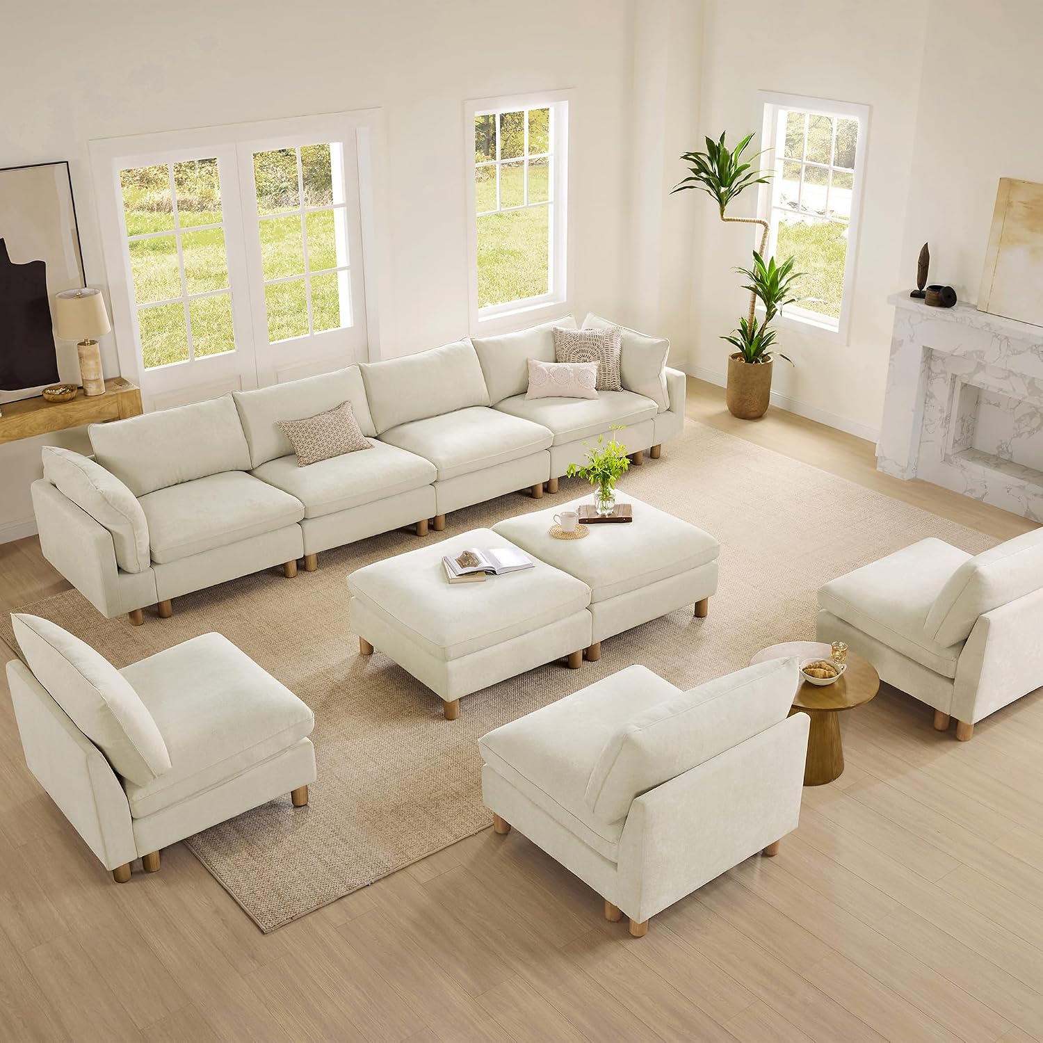 CHITA 92' Super Large Sectional Couches for Living Room, Modular Cloud Couch Sectional Sofa, Premium Fabric Couches, Down Filled, High Density Foam, Chenille in Cream, 2 Seater Loveseat