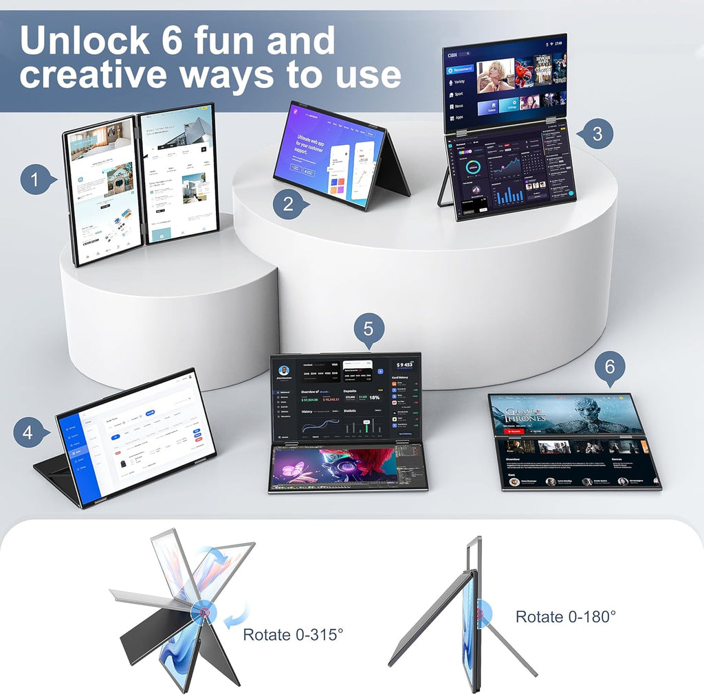 InnoView Portable Dual Monitor 15.6' 1920x1080 Dual Stacked Foldable Monitor | 315° Screen Adjustment | USB-C/HDMI Second Monitor for Laptop, Mac, Windows