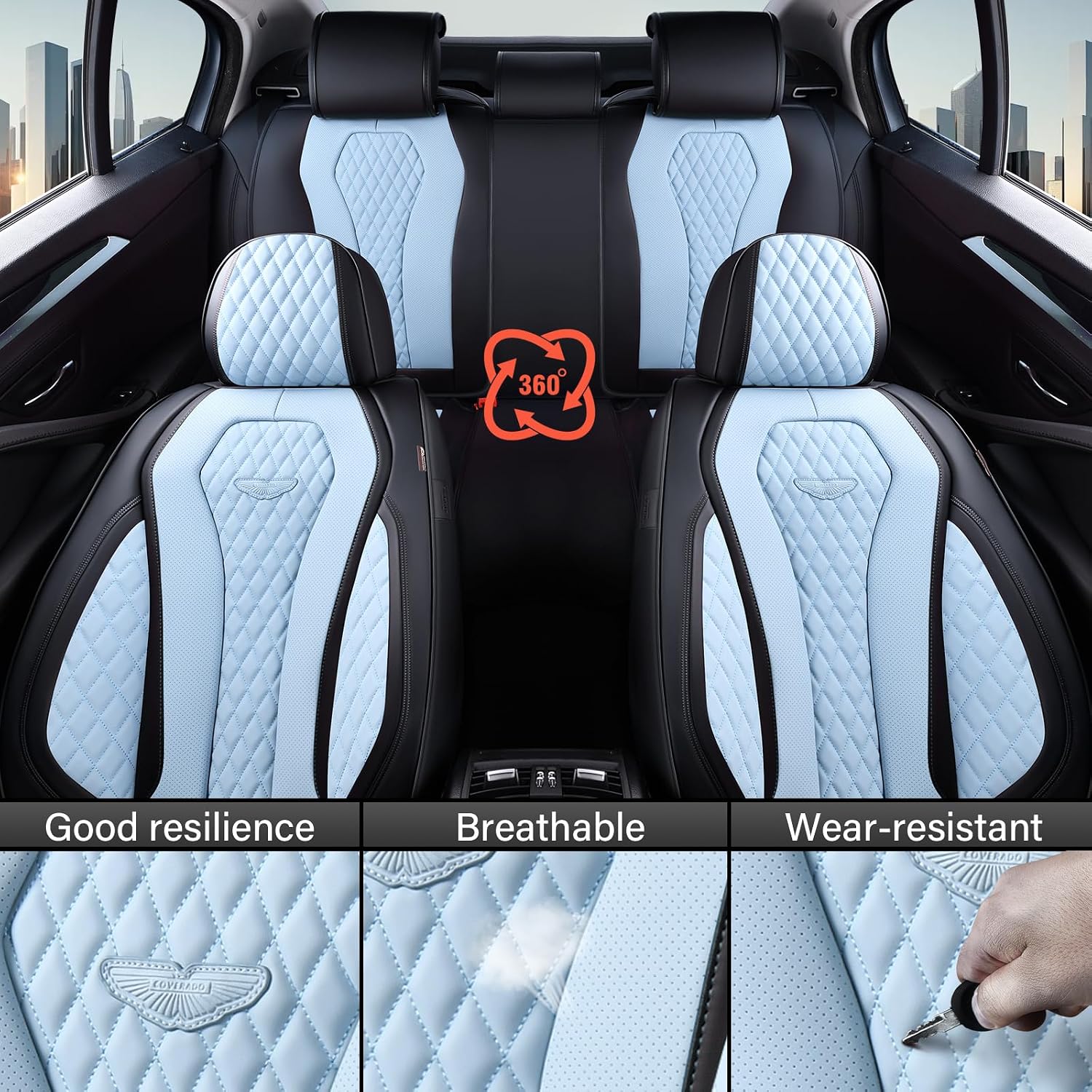 Coverado Car Seat Covers, Seat Covers Front Seats, Blue Car Seat Cover, Waterproof Car Seat Covers, Car Seat Cushion, Front Leather Seat Protector Fit for Most Cars