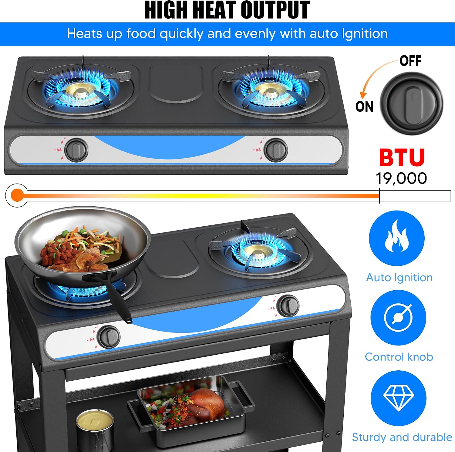 forimo Propane Gas Stove, 2-Burner, Auto Ignition, Portable, Stainless Steel, 19000 BTU/hr, Perfect for Outdoor Kitchens