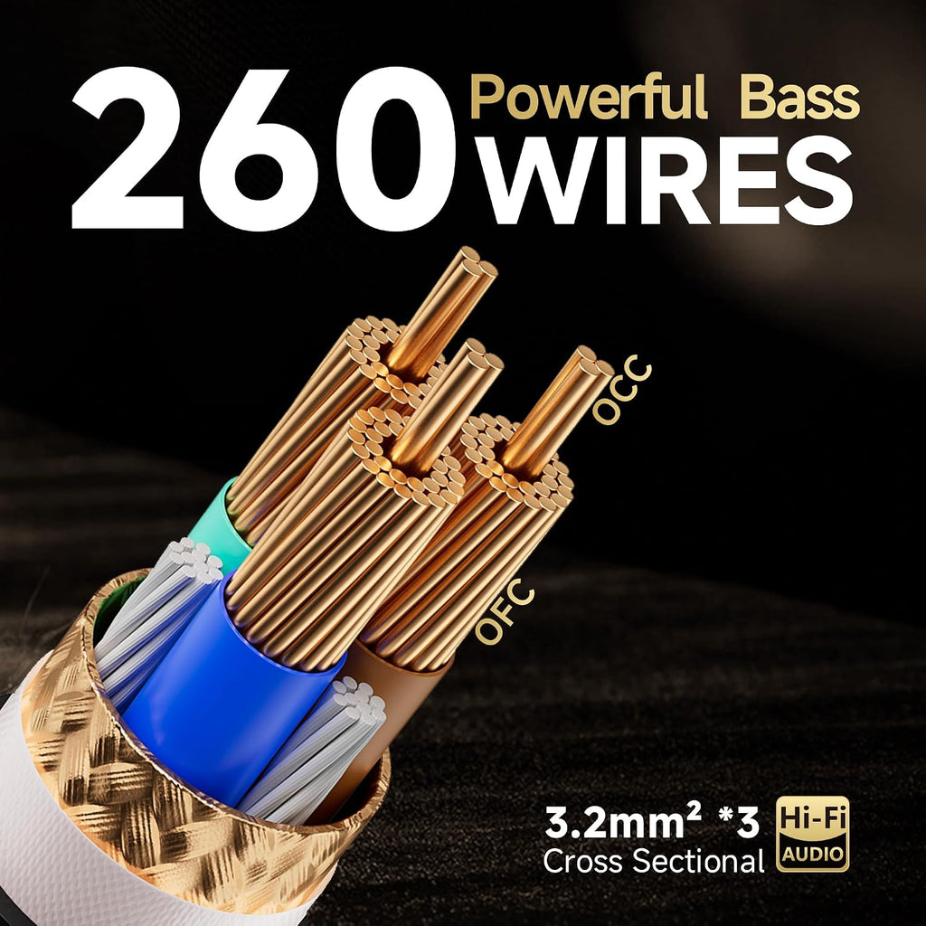TODN HiFi Power Cable Audiophile OFC+OCC Cores Audio Power Cord with Carbon Fiber Shell, 24K Gold Plated US Plug/IEC C15, Φ17.5mm, 4.9ft/1.5m