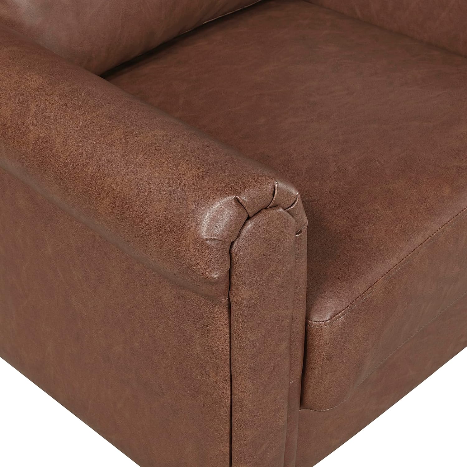 Lexicon 35' W Living Room Accent Chair, Faux Leather Upholstered Armchair with Rolled Arms & Wood-Look Feet, Traditional Single Sofa Chair for Living Room, Bedroom or Office - Chocolate