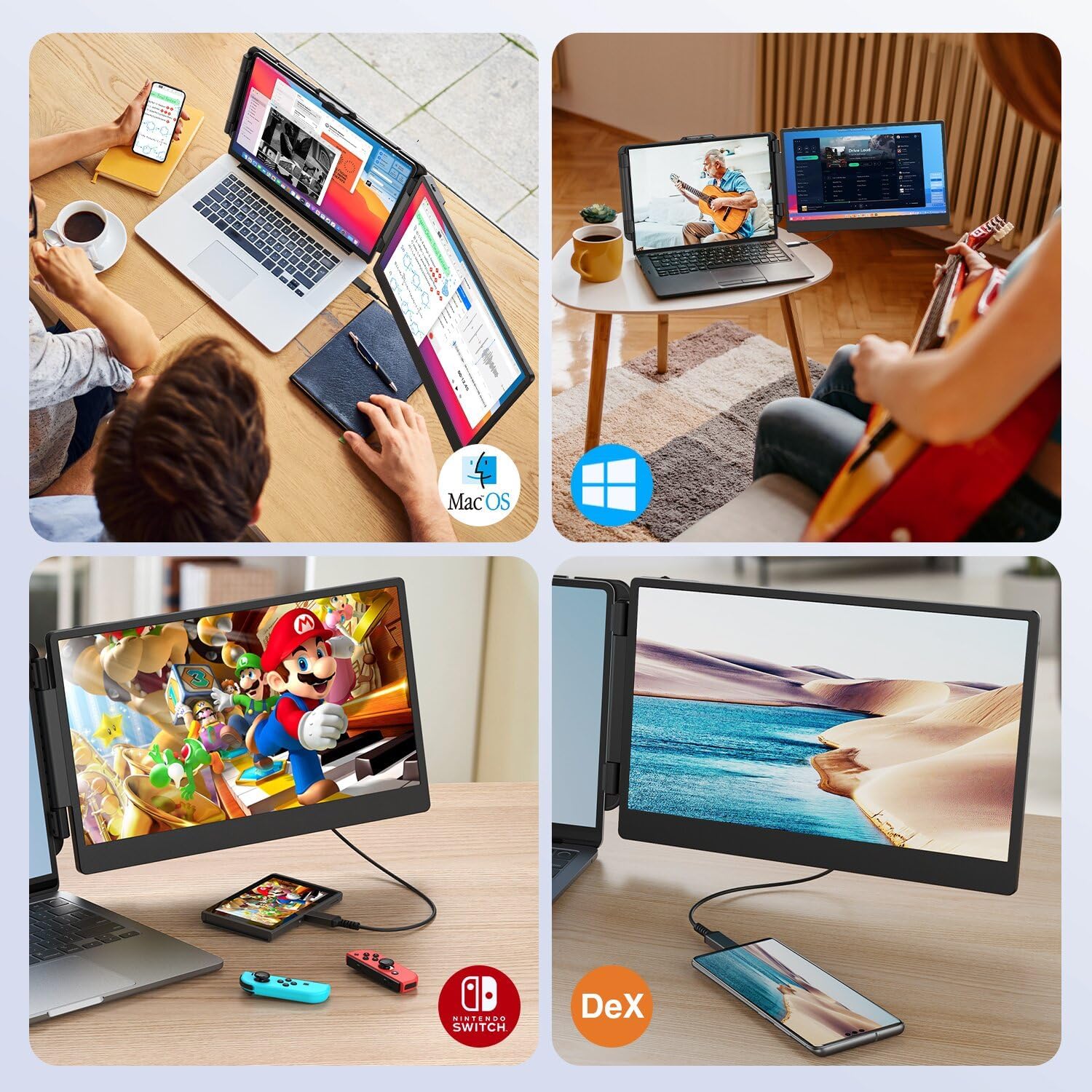 APILDELLA 14'' Laptop Screen Extender 1080P, Portable Dual Monitor Extender for Laptops - USB C and HDMI, Plug-Play for Dual Display on Mac and Windows, Fits 13''-16'' Laptops