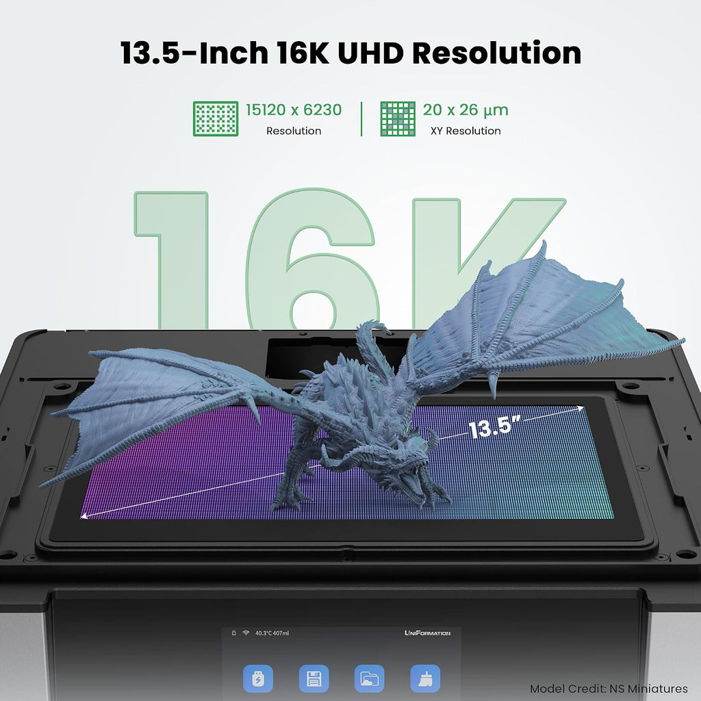 UniFormation GK3 Ultra 13.5-Inch Large Resin 3D Printer 16K High-Resolution LCD 3D Resin Printer Big Build Volume 11.8x6.3x11.8in, Auto Resin Heating, Auto Feeding System for Professional 3D Printing