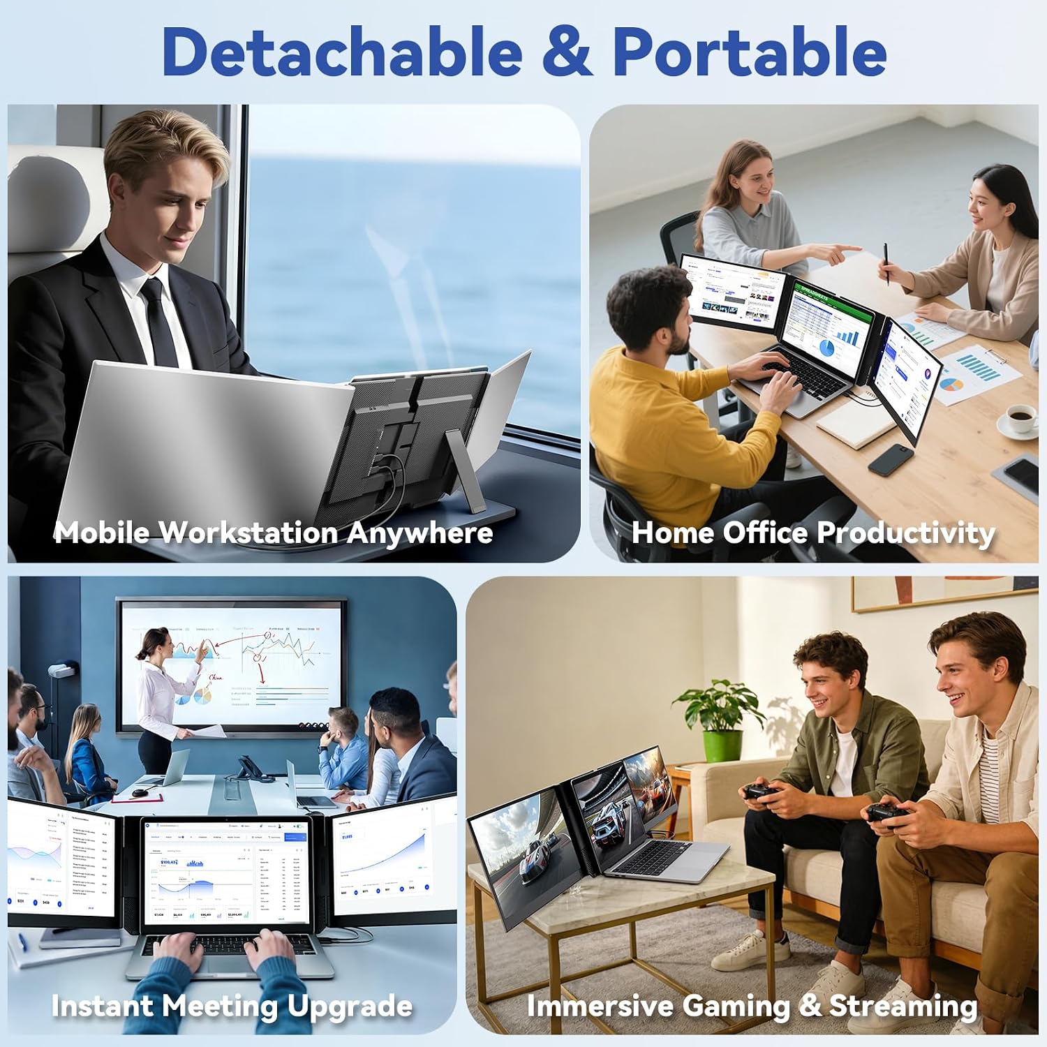domyfan 15.6' Laptop Screen Extender, Triple Portable Monitor with Ultra-Thin FHD 1080P IPS Display for 13-17' Laptop, Plug & Play via HDMI/USB-A/Type-C, Compatible with Mac/Windows/Android
