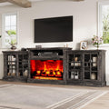 LUXOAK 97' Farmhouse TV Stand with 33' Fireplace for TVs up to 100', Media Entertainment Center with Large Storage Cabinet and Adjustable Shelves for Living Room, Rustic Black