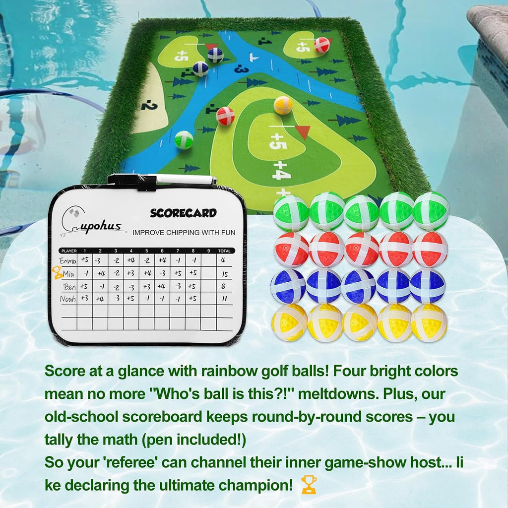 Cupohus Giant Size Stable Floating Golf Green for Pool-47'x 35' Floating Chipping Green Practice Mat, Adult Fun Backyard Water Golf Game Gift, Support Training Competition for 4 Golfers (Hard Model)