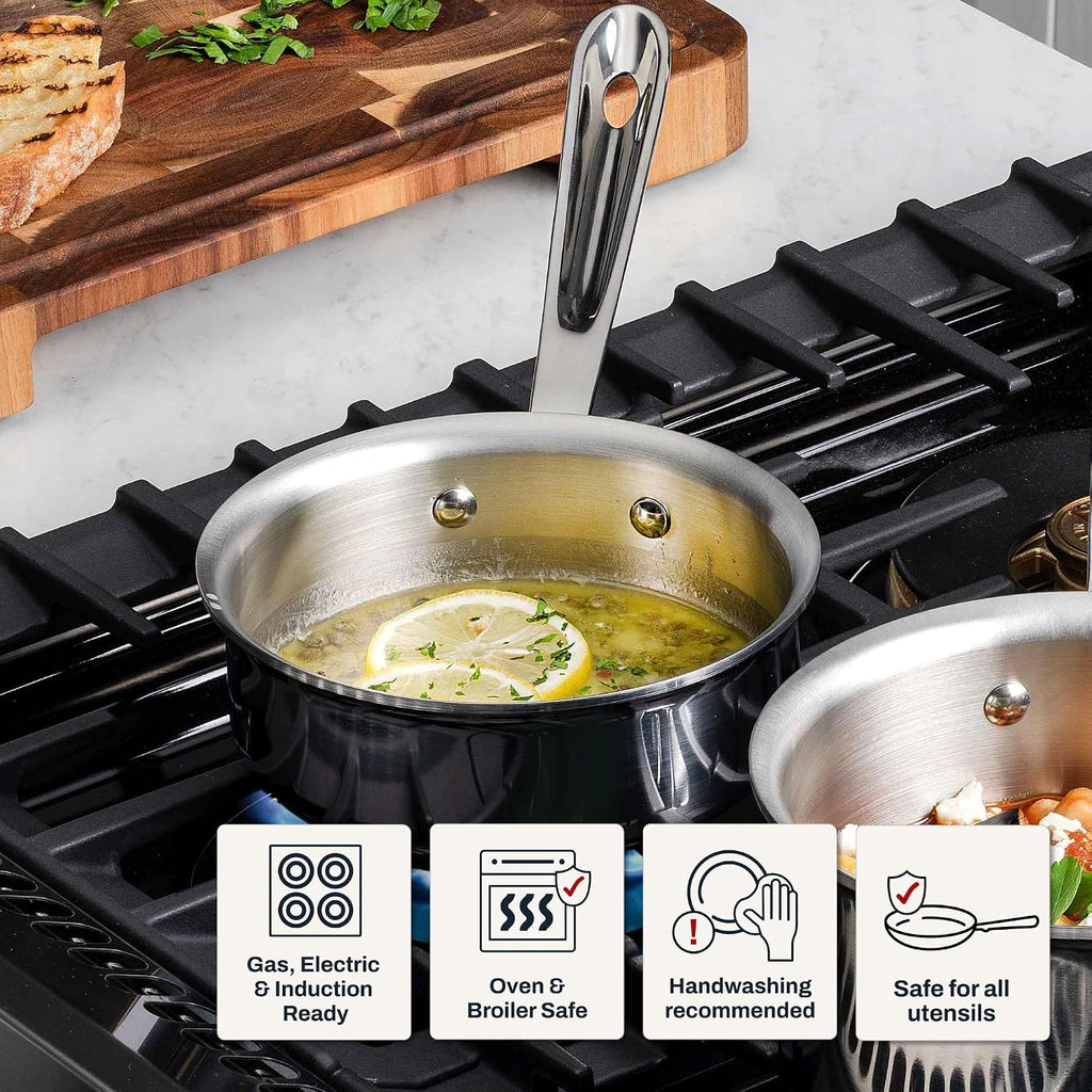 All-Clad D3® Stainless Steel 1 Quart Sauce Pan Covered- Made in the USA- The Original Bonded Professional Cookware- Oven Safe & Induction Compatible