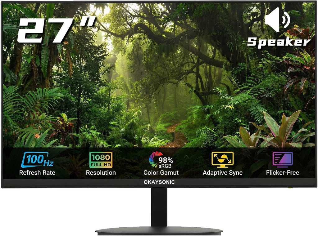 27 Inch Monitor - 1080P, VA, Full HD, Frameless, 100Hz, 1ms, Adaptive-Sync, for Working and Gaming, Low Blue Light, Flicker Free, HDMI, VESA Mountable (100x100mm)