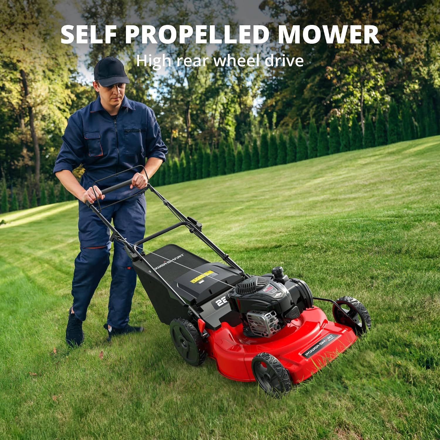 PowerSmart 22' Gas Lawn Mower, 150cc B&S Engine, Self-Propelled, 3-in-1 Mulching System, 6 Cutting Heights, Rear-Wheel Drive, Durable Steel Deck for Yard
