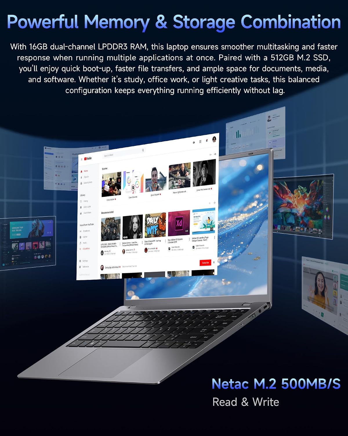 14' Laptop Computer,Pentium Gold 6500Y (Up to 3.4GHz), 32GB RAM 1TB SSD, Grey Laptops with Type-C, HDMI, USB3.2, BT5, WiFi 5, Lightweight Business Laptop