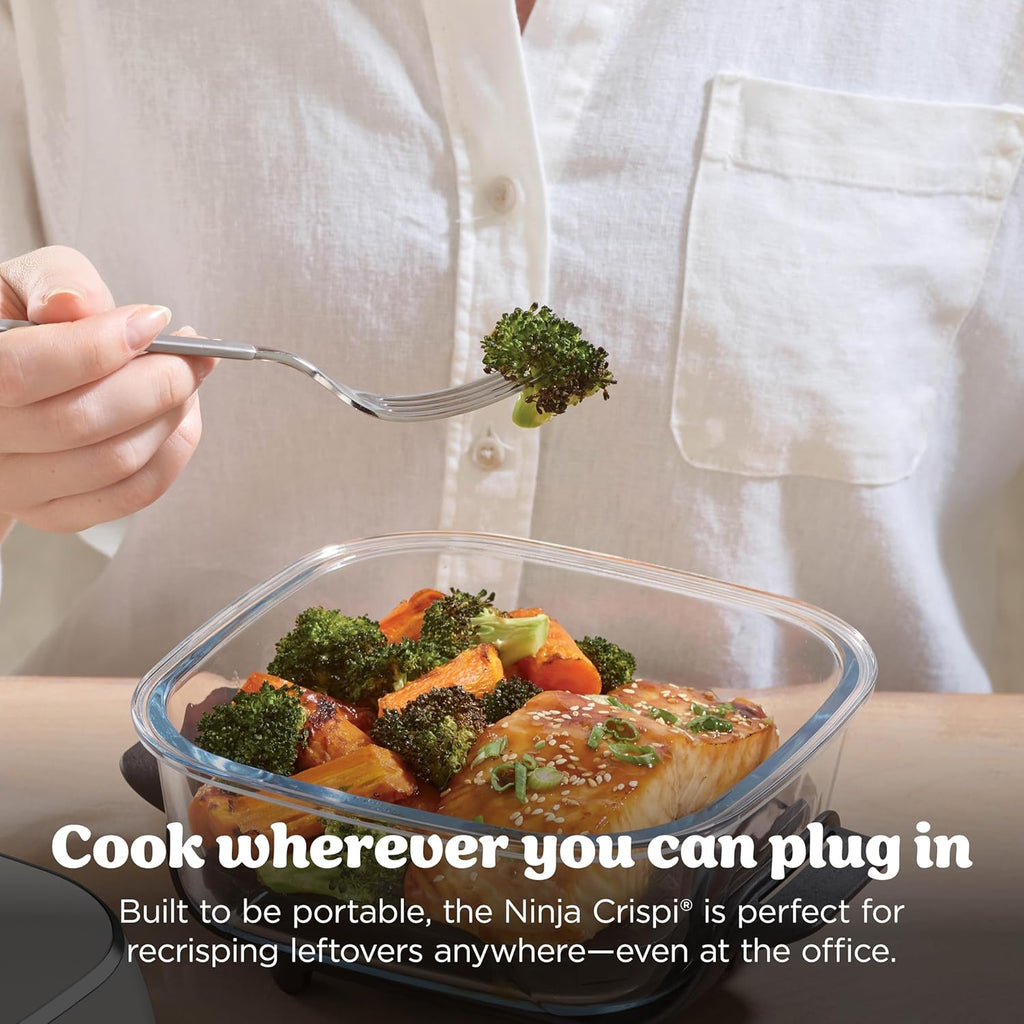 Ninja Crispi 4-in-1 Glass Air Fryer | With Non-Toxic 4QT & 6-Cup Glass Containers & Lids | Microwave, Freezer, Dishwasher Safe | 450°F Max Temp |1500 Watt | Stone | FN101ST