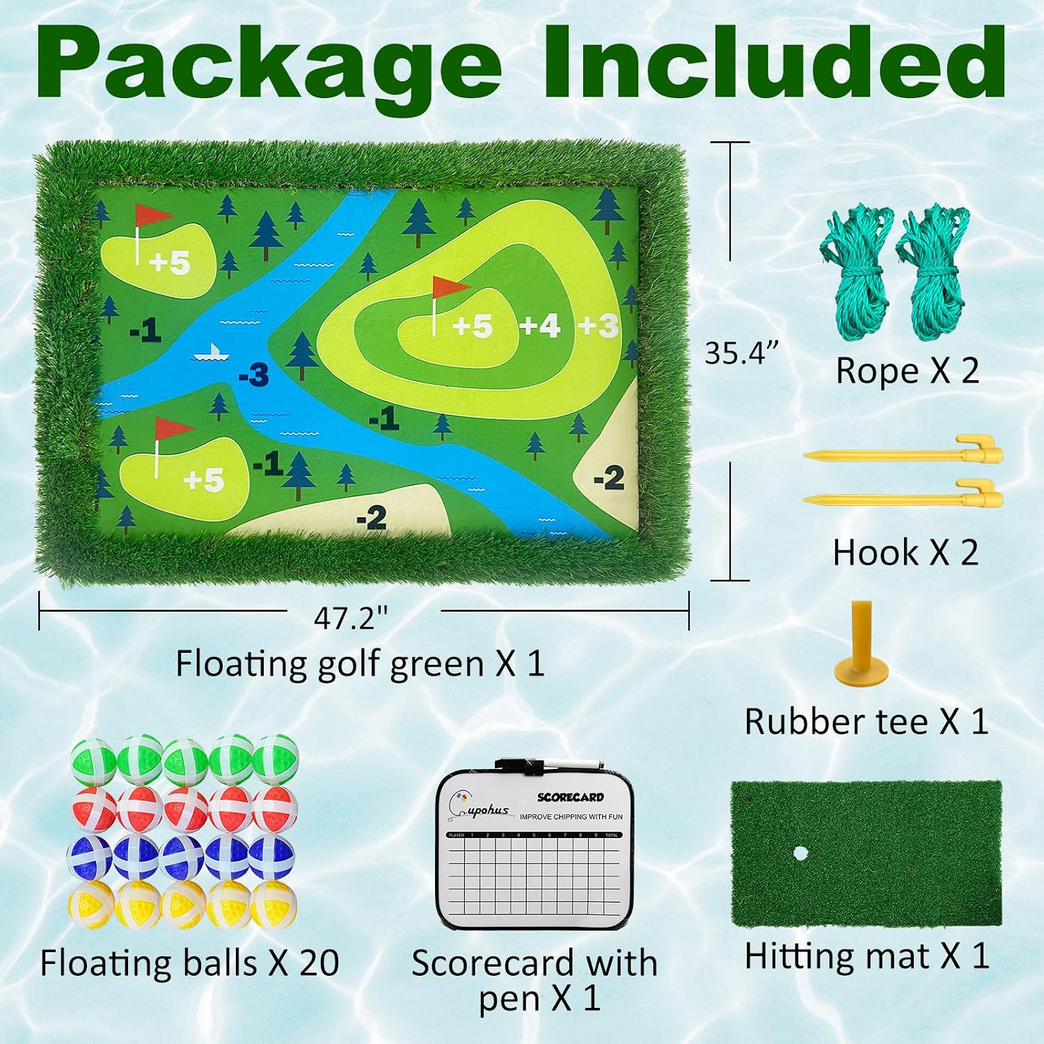 Cupohus Giant Size Stable Floating Golf Green for Pool-47'x 35' Floating Chipping Green Practice Mat, Adult Fun Backyard Water Golf Game Gift, Support Training Competition for 4 Golfers (Hard Model)