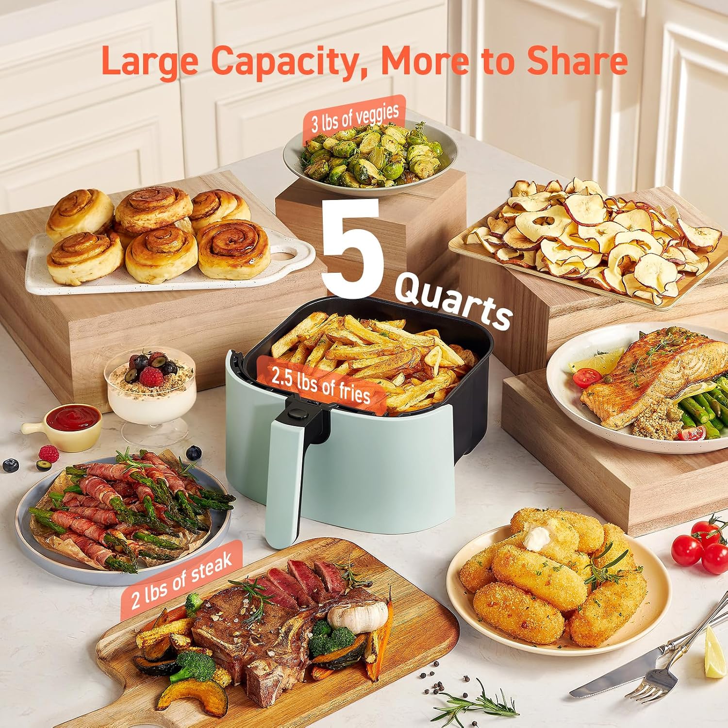 COSORI Air Fryer Pro LE 5-Qt Airfryer, With 20PCS paper liners, 10 Functions that Dry, Bake, Roast &Preheat, Shake Reminder, Up to 450℉, 85% Oil less, Compact, 130+ Recipes, Dishwasher Safe, Green