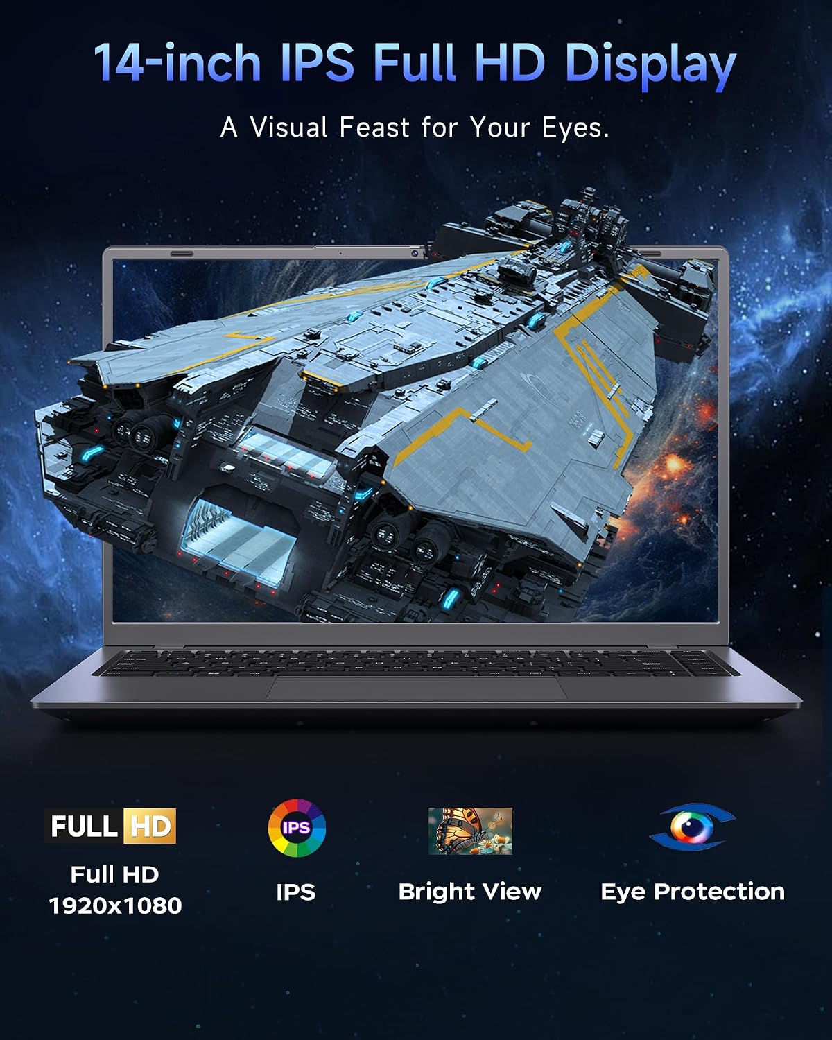 14' Laptop Computer,Pentium Gold 6500Y (Up to 3.4GHz), 32GB RAM 1TB SSD, Grey Laptops with Type-C, HDMI, USB3.2, BT5, WiFi 5, Lightweight Business Laptop