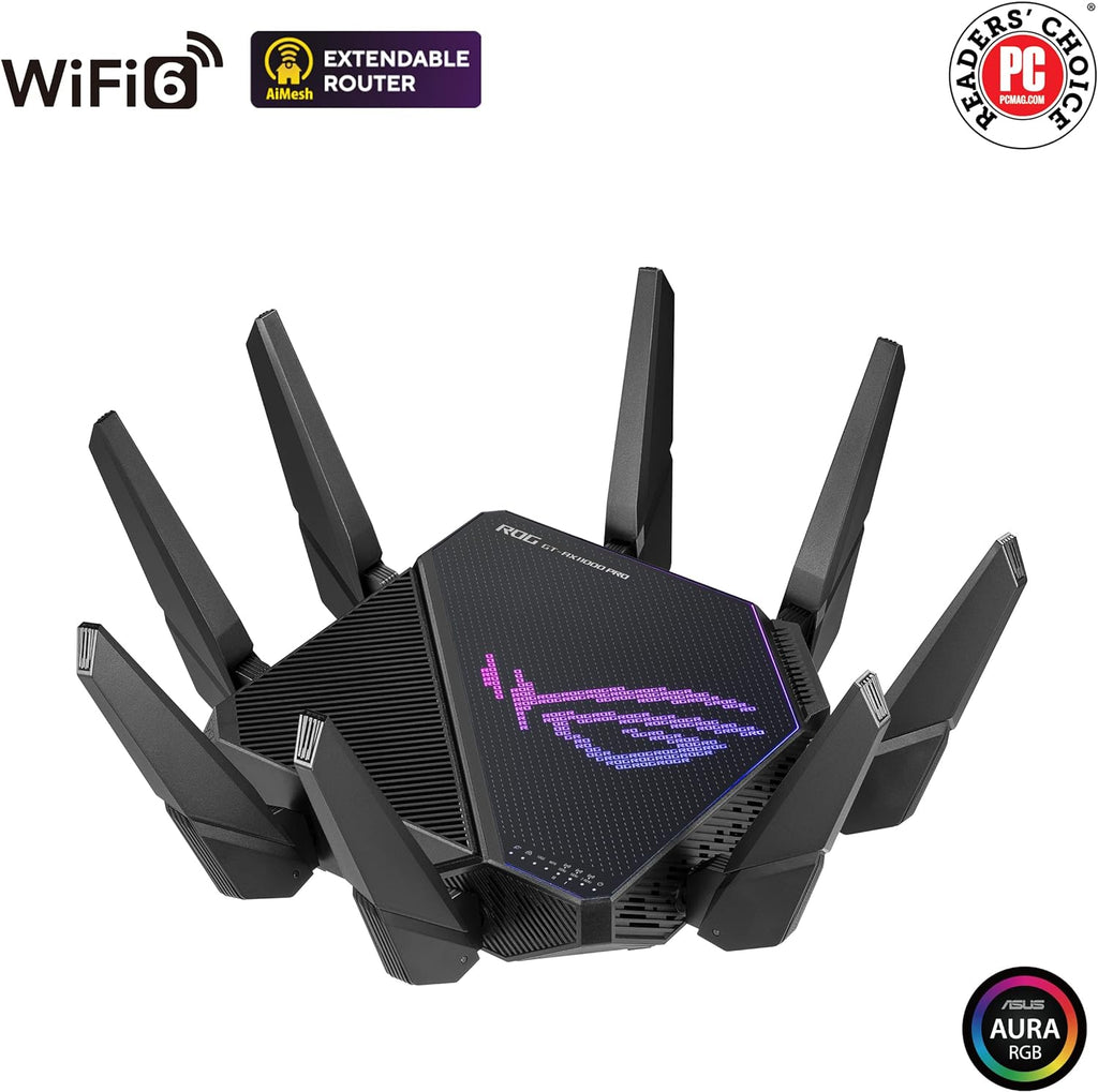 ASUS ROG Rapture GT-AX11000 Pro Tri-Band WiFi 6 Extendable Gaming Router, 10G & 2.5G Ports, ASUS RangeBoost Plus, Triple-Level Game Acceleration, Subscription-Free Network Security, AiMesh Compatible