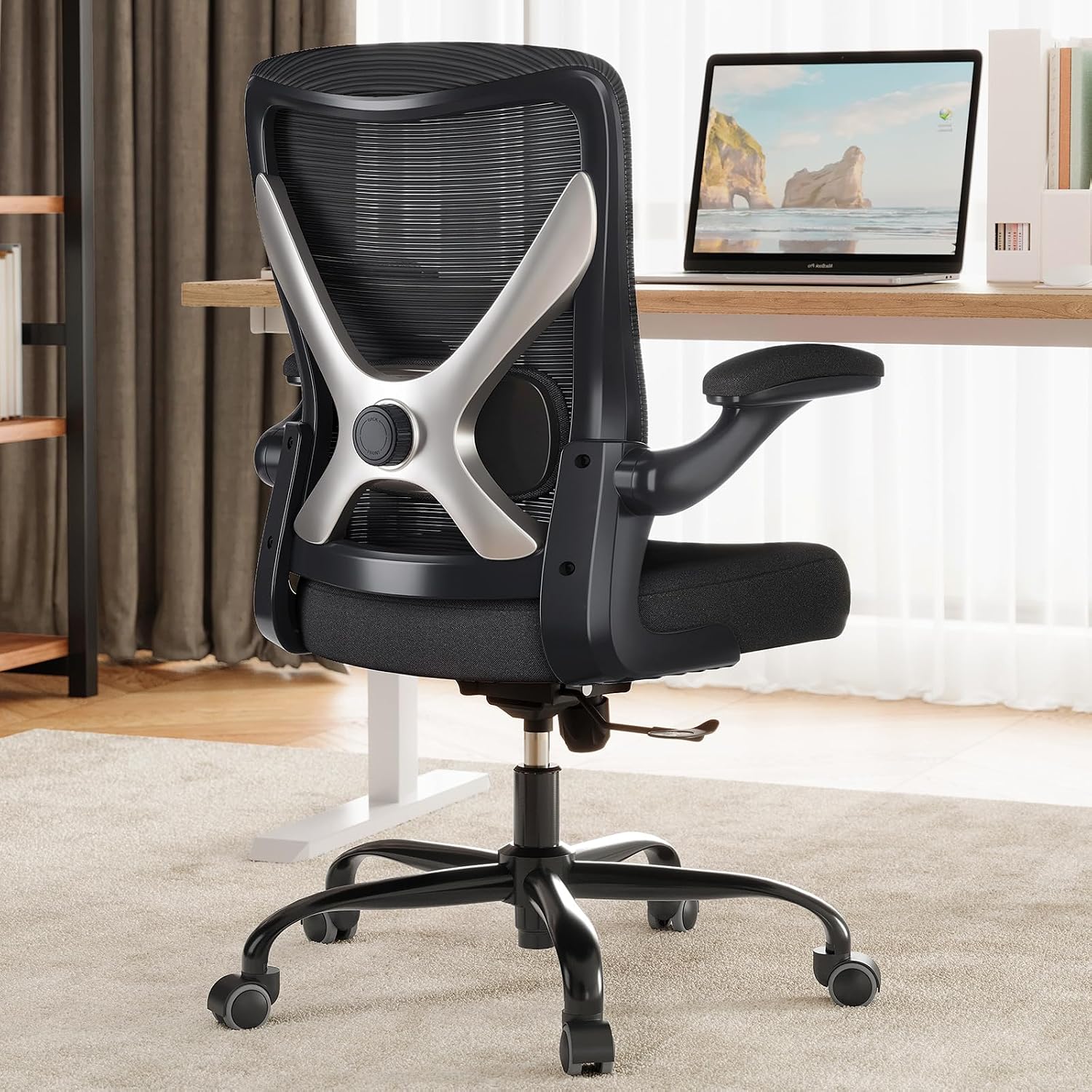 Ergonomic Office Chair - X-Shaped Computer Desk Chairs Comfy, Mesh High-Back Gaming Chair with Adjustable Lumbar Support, Executive Task Chair for Adults, Comfortable for Long Hours, Black, Pack of 3