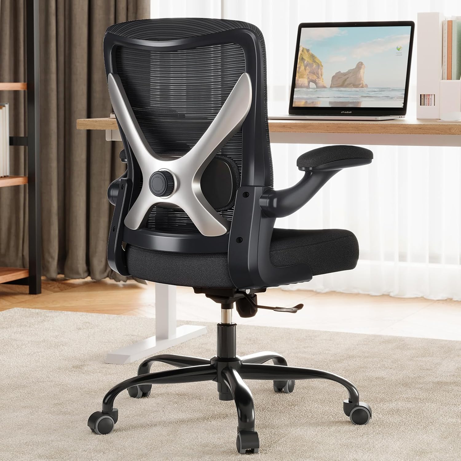 Ergonomic Office Chair - X-Shaped Computer Desk Chairs Comfy, Mesh High-Back Gaming Chair with Adjustable Lumbar Support, Executive Task Chair for Adults, Comfortable for Long Hours, Black, Pack of 5