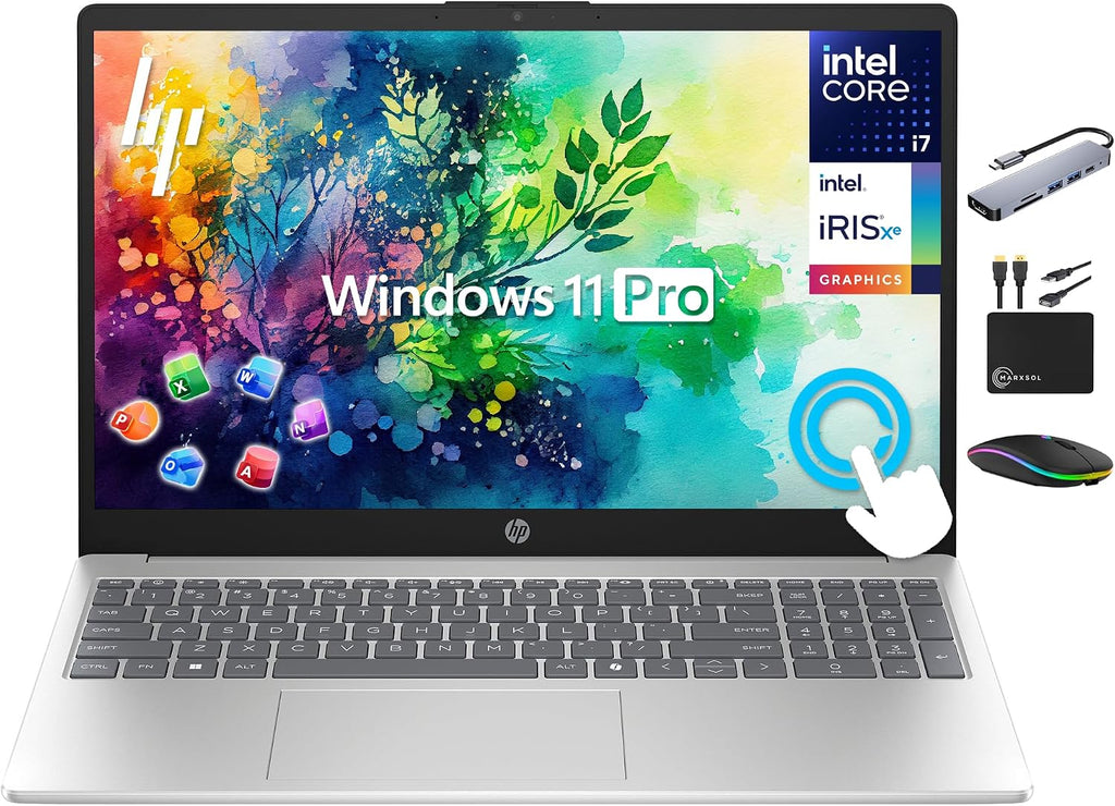 HP Ultra Performance Touchscreen Laptop 2025-2026 Business, Al Copilot, 10-Core Intel Core i7-1355U, 15.6' FHD, 32GB RAM, 1TB Storage (512GB SSD+500GB Ext), MarxsolAdd-on, Win 11 Pro, Lifetime Office
