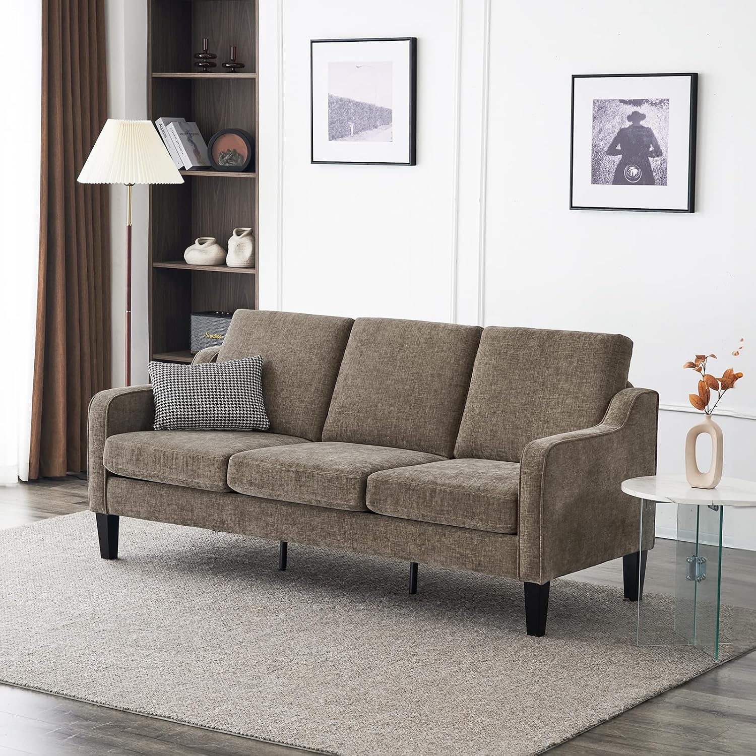 VINGLI Couches for Living Room, Brown 71' Small Sofa Mid Century Modern Couches 3 Seater Comfy Couch Upholstered Soft Chenille Floor Couch for Bedroom, Apartment, Office
