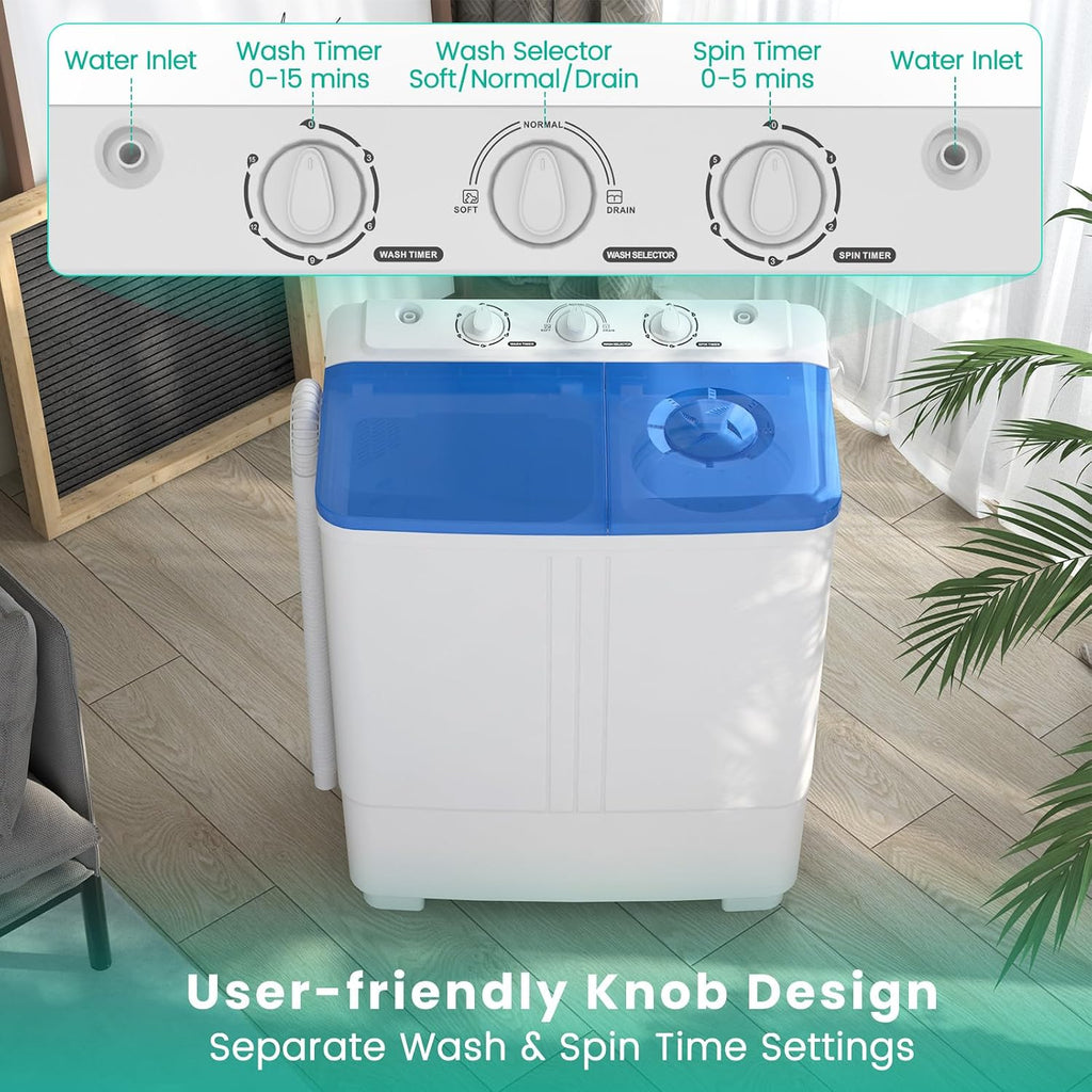 Auertech 20 Lbs Portable Washing Machine, Portable Washer for Apartment with 12 Lbs Washer, 8 Lbs Spinner, Mini Compact Top Load Washing Machine for RV Dorm