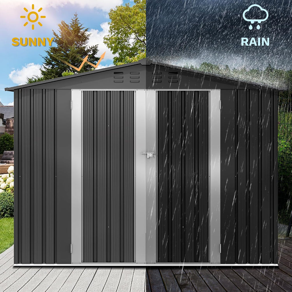 DWVO 7x5FT Outdoor Storage Shed, Roomy Steel Tool Shed with Secure Entrances & Air Circulation for Patio, Lawn, and Backyard, Ideal for Storing Garden Gear, Lawn Tools, and Bikes, Dark Gray