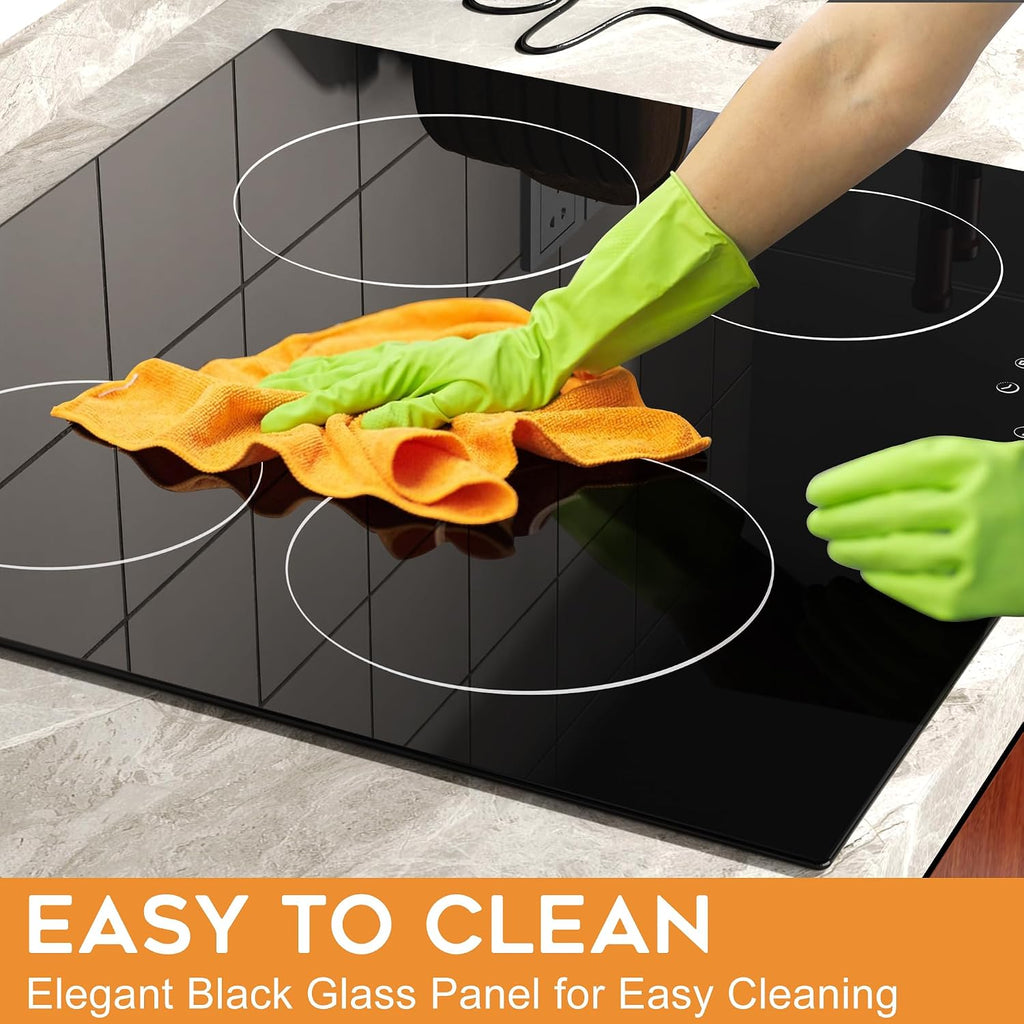 Noxton 24 Inch Electric Cooktop 4 Burners, Built in Electric stove top, Sensor Touch Ceramic Cooktop with Safety Lock, Timer, 6000W 220~240V (No Plug)