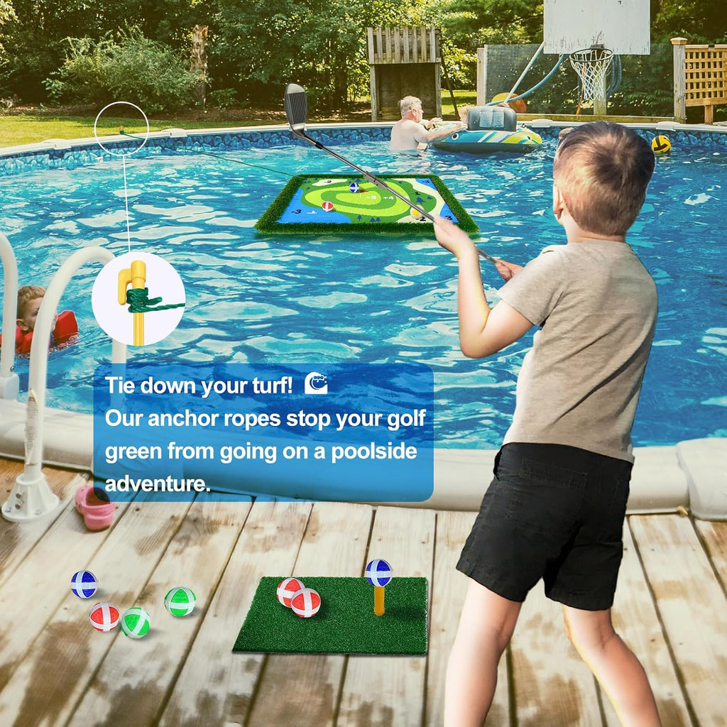 Cupohus Giant Size Stable Floating Golf Green for Pool-47'x 35' Floating Chipping Green Practice Mat, Adult Fun Backyard Water Golf Game Gift, Support Training Competition for 4 Golfers (Simple Model)