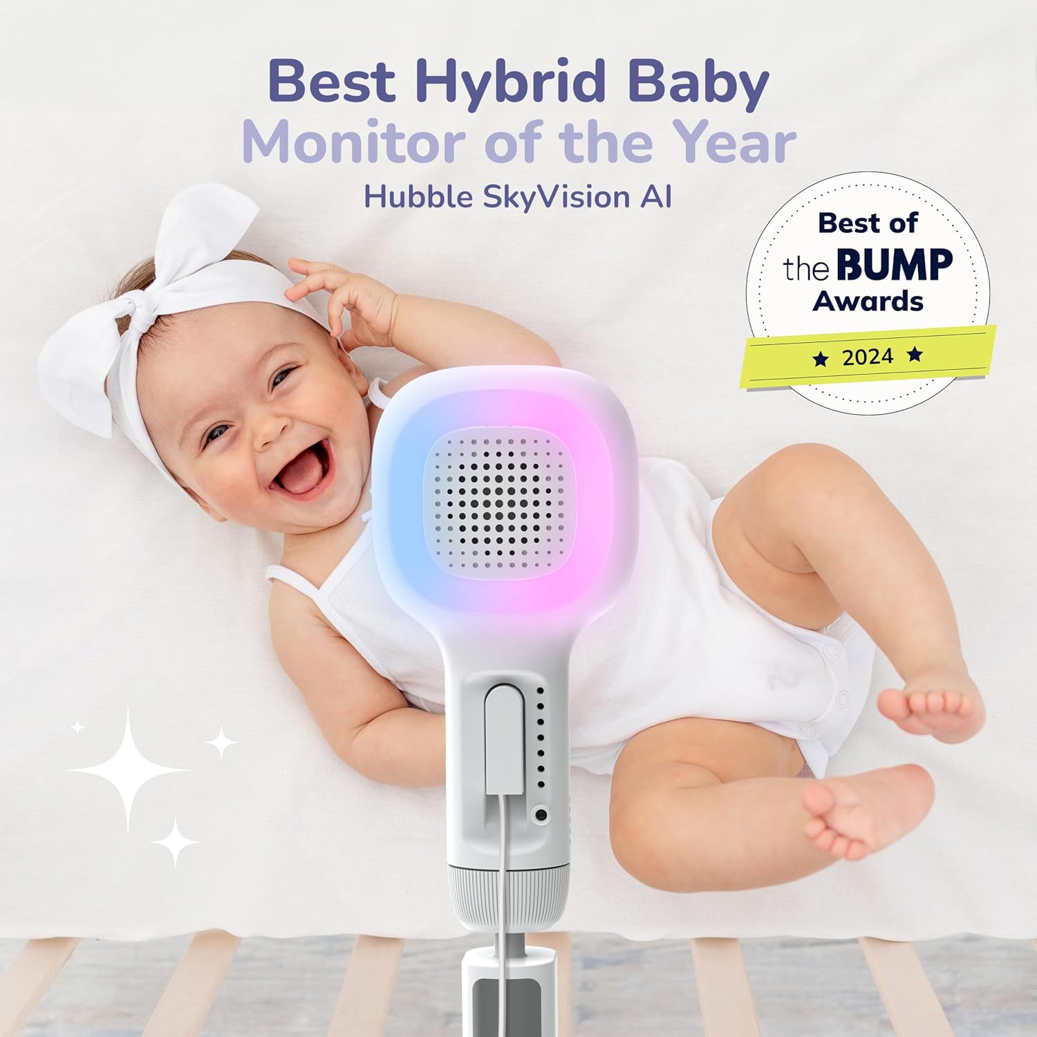 HUBBLE CONNECTED SkyVision AI Pro Baby Monitor — Baby Camera Monitor w/Covered Face, Rollover & True Cry Detection, Sleep Trainer, Soother & More — w/Touch Screen HD Parent Unit, Crib Mount System
