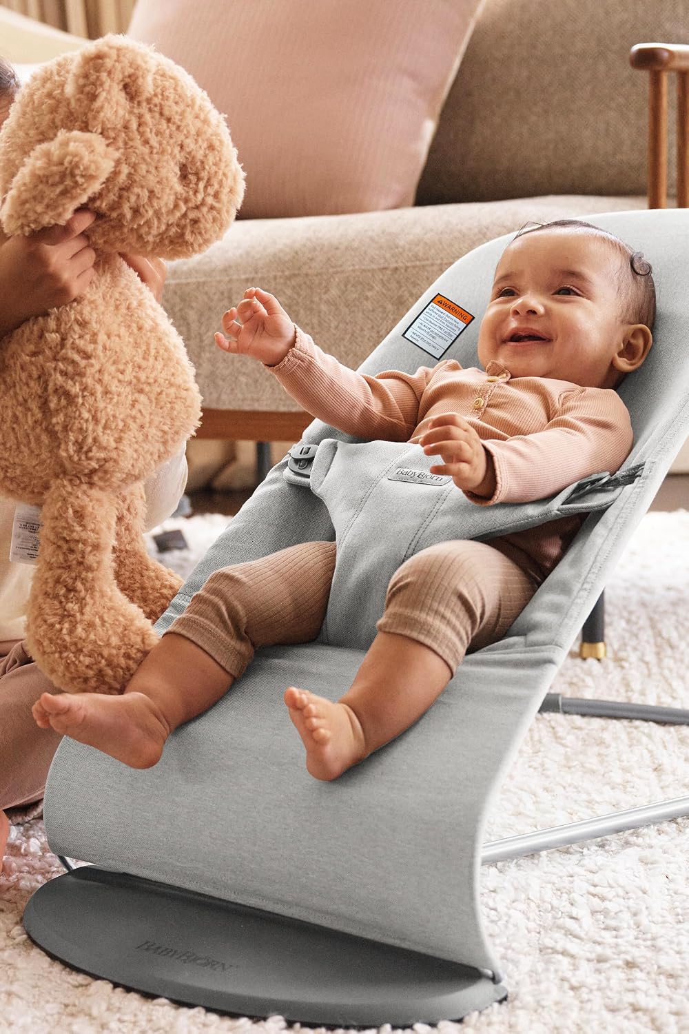 BabyBjörn Bouncer Bliss, Woven Mélange, Light Grey | 2-in-1 Adjustable Baby Bouncer Seat and Toddler Chair, Newborn to Toddler (8-29 lbs), 4 Positions, Lightweight & Portable