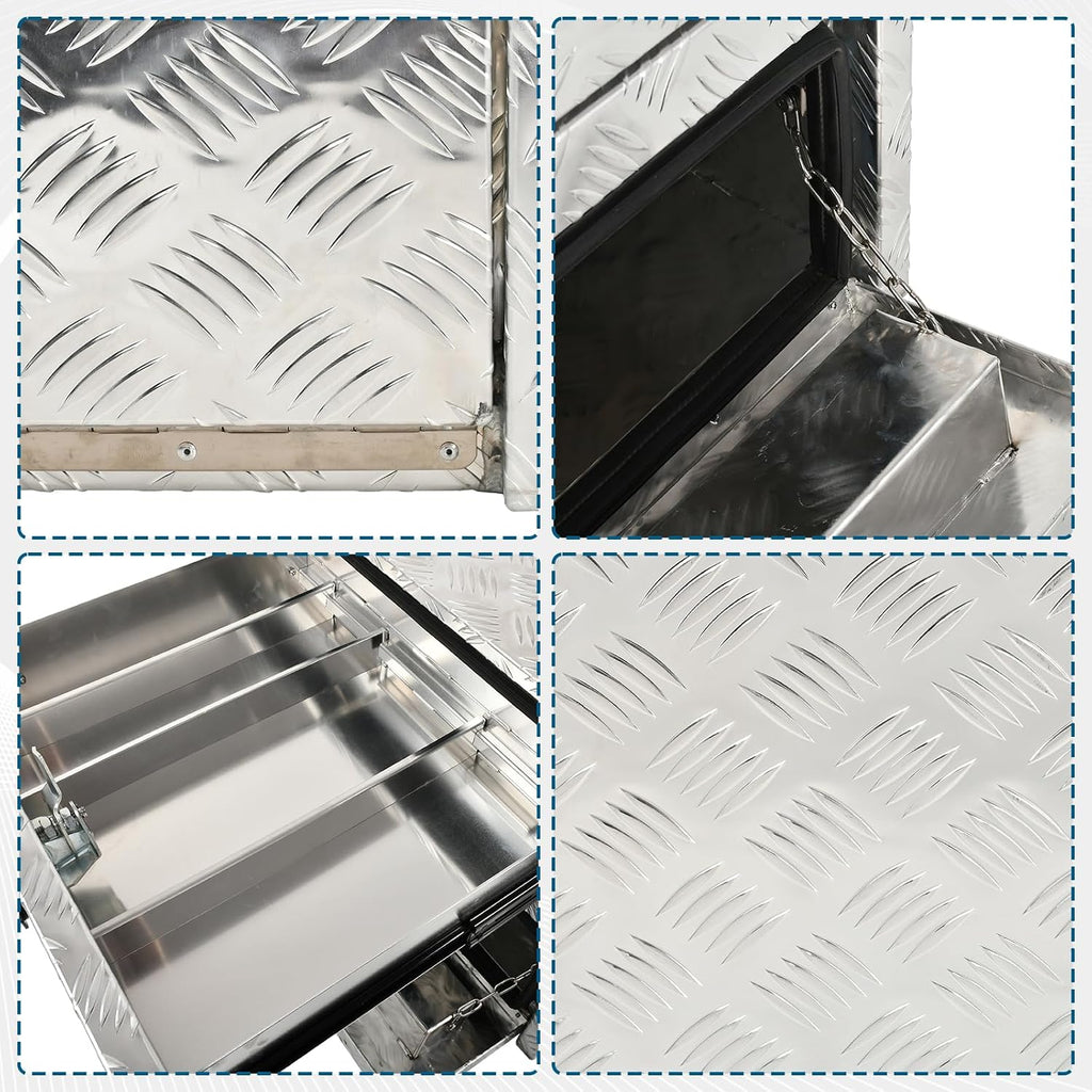 24'' Inch Silver Aluminum Underbody Truck Box w/Drawer & Lock T-Handle Latch Key 24 x 18 x 20 Inch Truck Tool Box Job Box For Storage & Organization