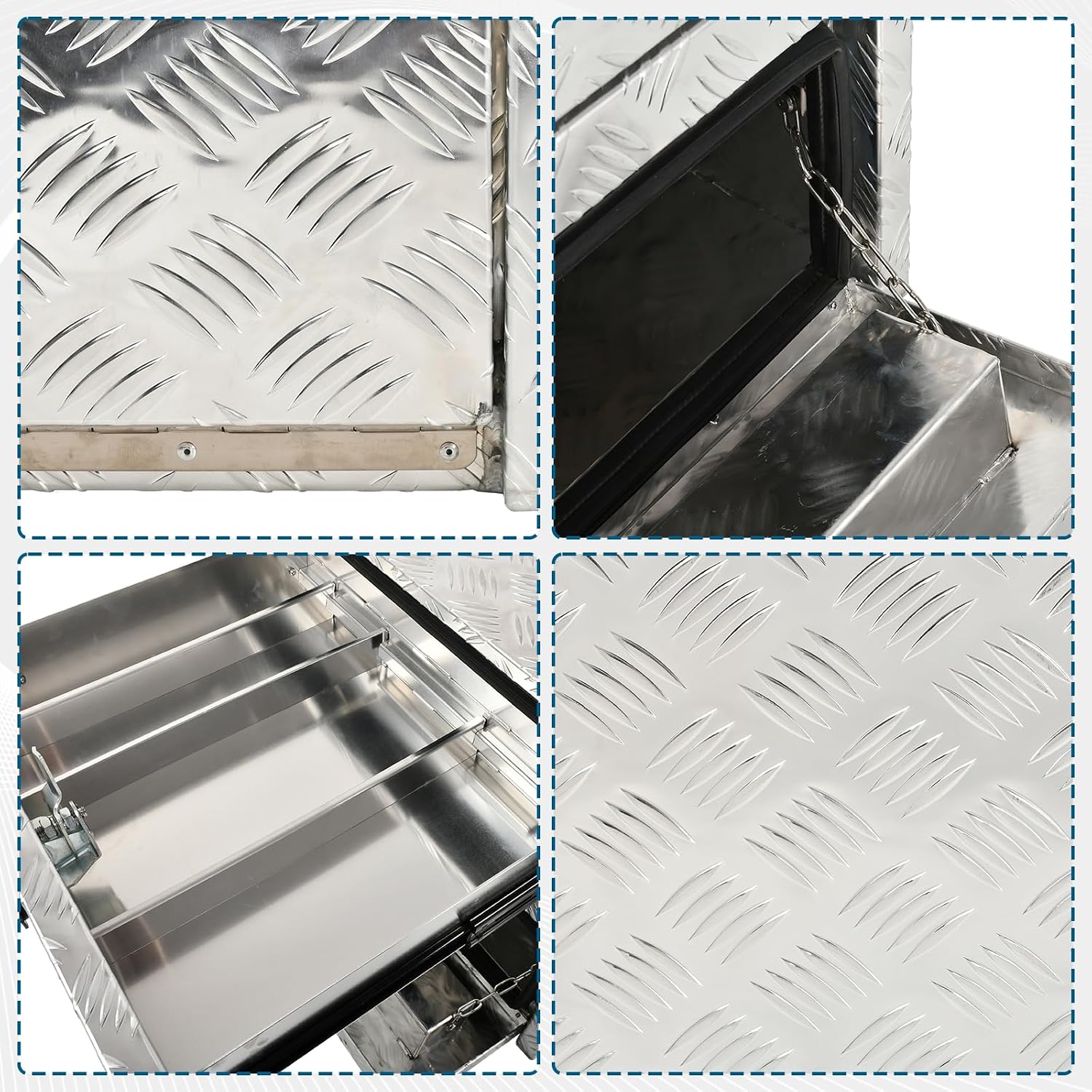 24'' Inch Silver Aluminum Underbody Truck Box w/Drawer & Lock T-Handle Latch Key 24 x 18 x 20 Inch Truck Tool Box Job Box For Storage & Organization