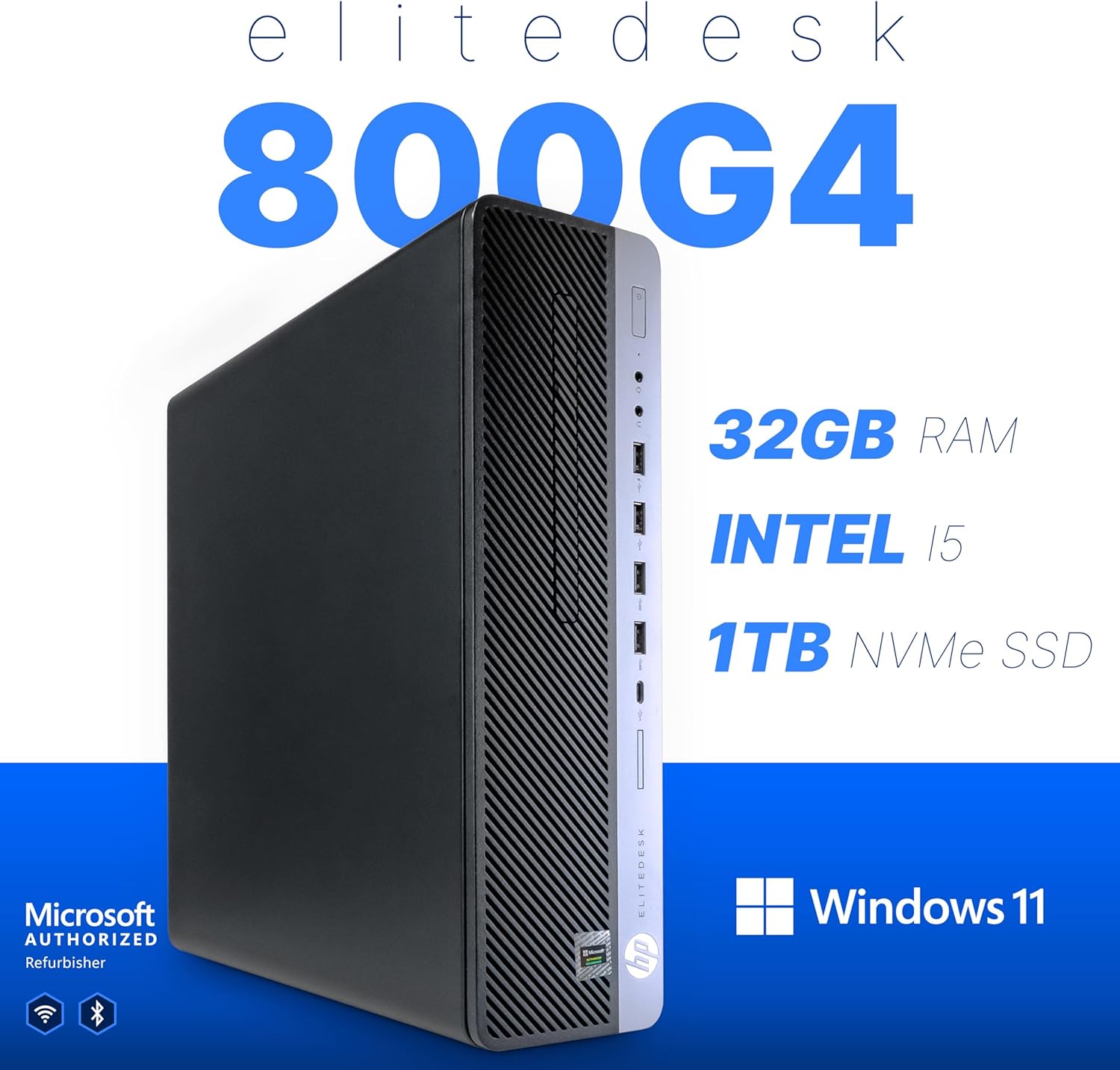 HP EliteDesk 800 G4 PC Computer, Intel i5-8500, 32GB DDR4 RAM, 1TB NVMe M.2, Windows 11 Pro, Internal WiFi 6 AX200, Keyboard & Mouse (Renewed)