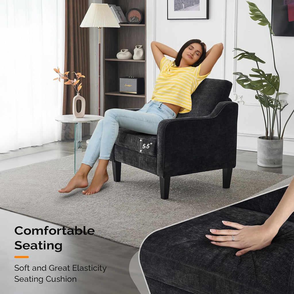 VINGLI Mid-Century Modern Accent Chair, Black Chenille, 30' (W) x 30.7' (D) x 33' (H), 1 Seat, 380 lbs Weight Capacity