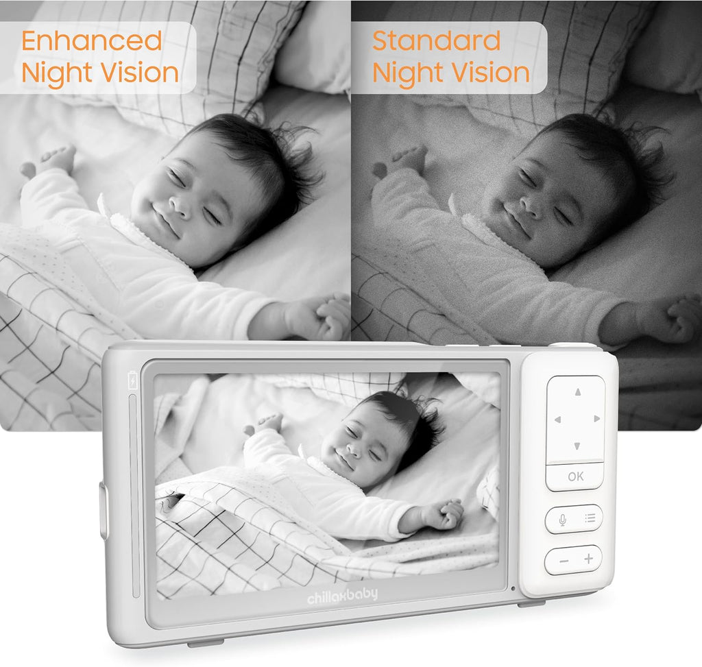 CHILLAX Giraffe Pro Portable Baby Monitor–Video Baby Monitor for Travel with Battery Base Stand,HD 1080p Camera and 5'Screen, Privacy Protection WiFi ON-Off Switch, Gooseneck Design, Night Vision
