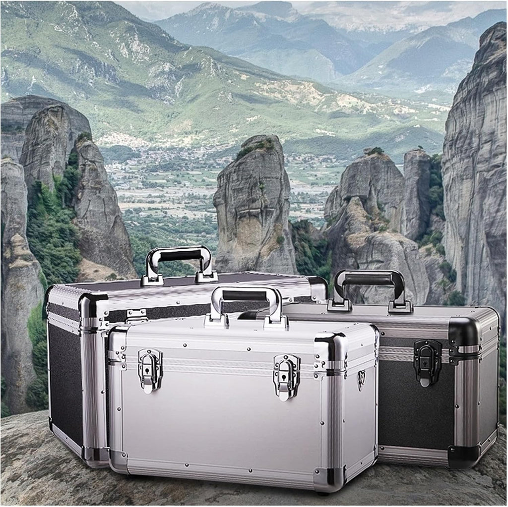 Multifunctional Toolbox Versatile Portable Storage Solution Dent Resistant Security Double Key Lock Padded Dividers and Shoulder Strap Multi Use Metal Box for Garage(Silver)