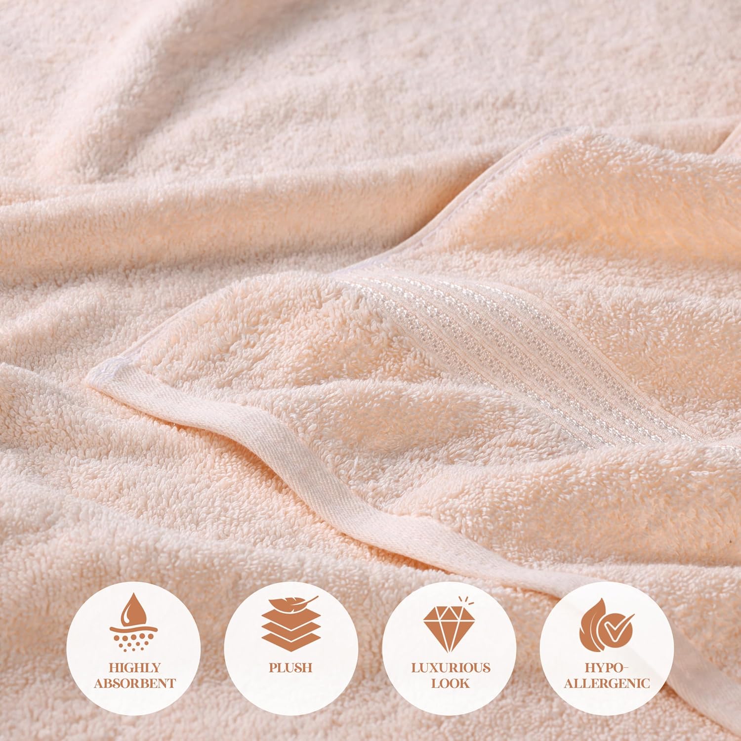 Superior Egyptian Cotton 12-Piece Towel Set, Assorted Towels for Home Bathroom, Guest Bath Decor Essentials, Includes 4 Bath, 4 Hand, 4 Face Towels/Washcloths, Quick Dry, Absorbent - Peach