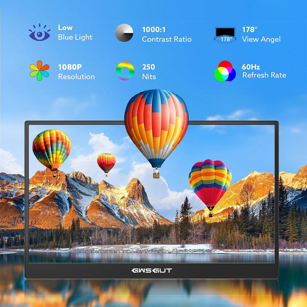 Portable Monitor Touchscreen 15.6'' FHD 1080P USB-C HDMI Ultra-Slim Gaming Display, Built-in Stand Speakers HDR IPS,for Laptop PC Mac Phone PS4/5 Travel Monitors (1080p Touchscreen, 15.6')