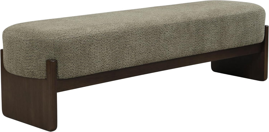 Christopher Knight Home Arden Minimalist Loop Yarn Fabric Dining Bench, Wooden Entryway Ottoman Bench, Modern Living Room Sofa Ottoman Footrest, Bedroom End of Bed Bench, Dark Green+Brown