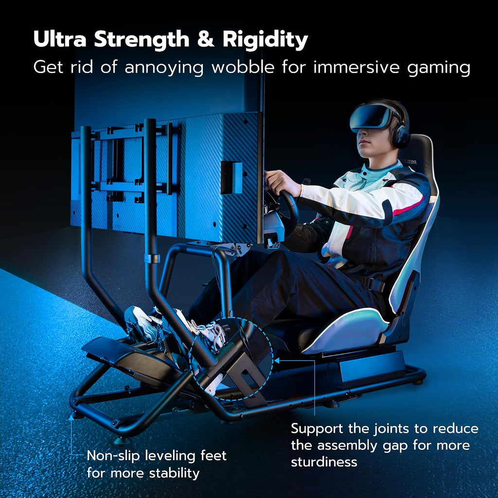 ARES WING Sim Racing Cockpit with Monitor Mount, Wheel Stand with Seat, Simulator Compatible with Fanatec, Thrustmaster, Logitech, Moza Racing Games on PS5, PS4, Xbox and PC