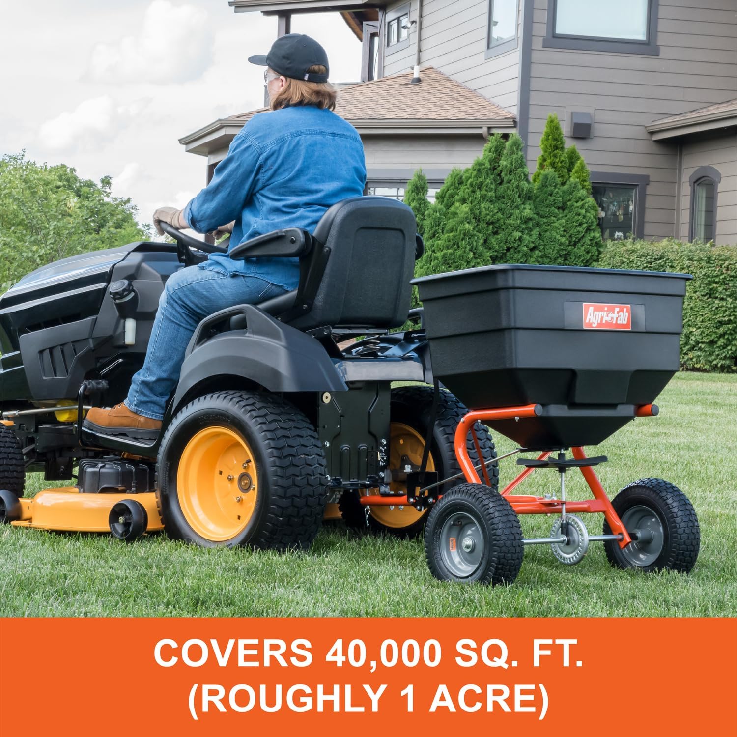 Agri-Fab 45-0547 185 lb. Tow-Behind Lawn & Garden Broadcast Spreader for Seed,Fertilizer,Salt,Ice Melt; Easy to use Flow Control from Seat of Riding Lawn Mower