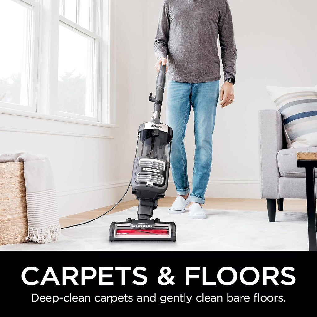 SHARK UV730 Navigator Lift-Away Upright Vacuum, PowerFins HairPro Self-Cleaning Brushroll, HEPA Filter with Anti-Allergen Technology, LED Headlights, Swivel Steering, Gray