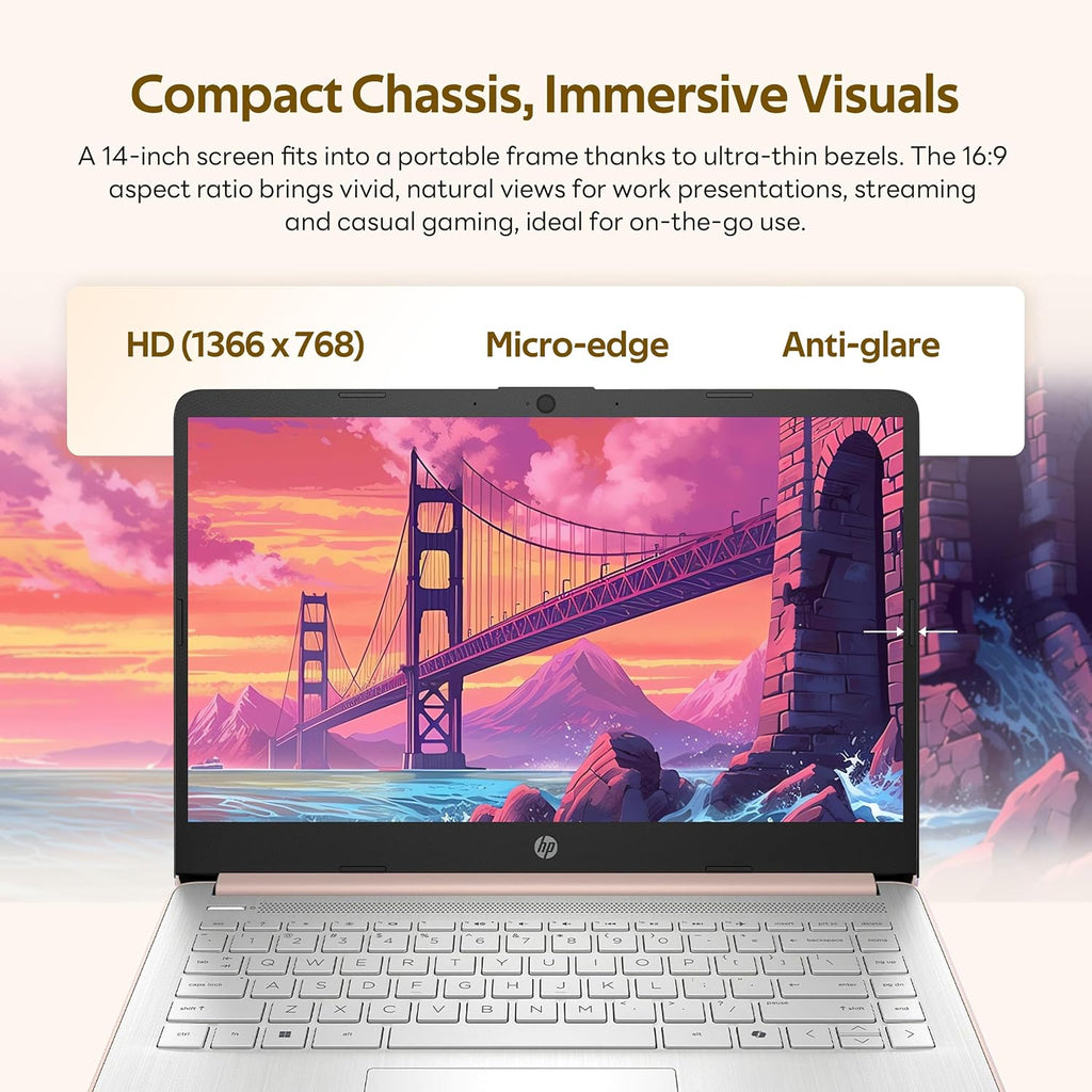 HP Stream 14' Laptop with AI Copilot, Flagship for Students & Business, 13th Gen Intel 4-Core, 4GB RAM, 1.12TB Storage (128GB UFS + 1TB Docking Station), Office 365 1-Year, Win 11 S, Pale Rose Gold