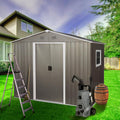 8 x 6 FT Outdoor Storage Shed, Metal Garden Shed with Floor Frame, Tool Shed Outdoor Storage with Lockable Sliding Doors & Window & Air Vents, Storage House Waterproof for Backyard, Lawn, Gray